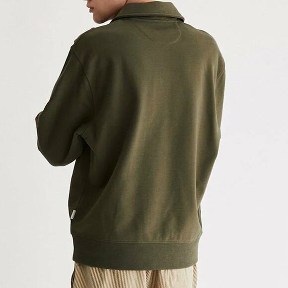 NWT Saturdays New York Men's Fundamental Quarter Zip Sweatshirt Army Green - Picture 4 of 16